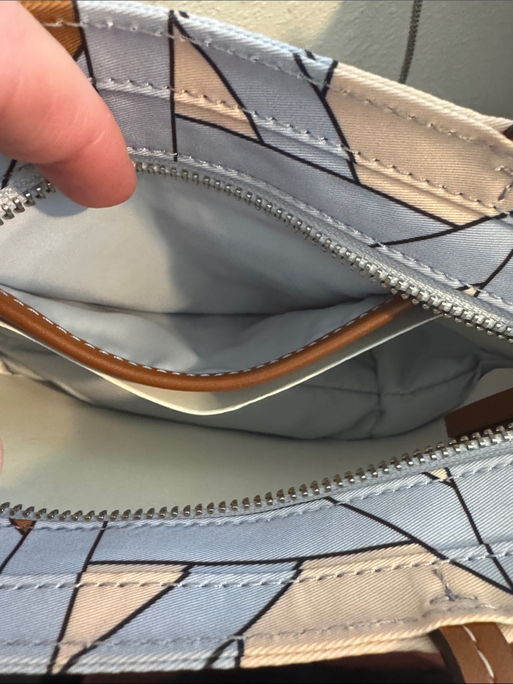 Tory Burch Nylon Printed Mini Blue Basketweave Tote NWT - Picture 6 of 12